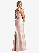 Rear View Thumbnail - Bow And Blossom Print Bow One-Shoulder Floral Satin Trumpet Gown