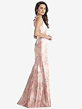 Side View Thumbnail - Bow And Blossom Print Jewel Neck Bowed Open-Back Floral SatinTrumpet Dress