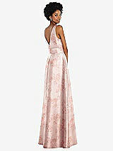 Rear View Thumbnail - Bow And Blossom Print Jewel-Neck V-Back Floral Satin Maxi Dress with Mini Sash