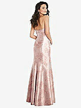 Rear View Thumbnail - Bow And Blossom Print Bow Cuff Strapless Floral Princess Waist Trumpet Gown
