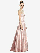 Side View Thumbnail - Bow And Blossom Print Bow Cuff Strapless Floral Satin Ball Gown with Pockets