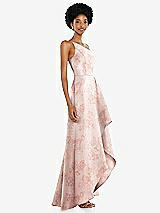 Alt View 2 Thumbnail - Bow And Blossom Print One-Shoulder Floral Satin Gown with Draped Front Slit