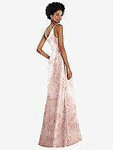 Alt View 3 Thumbnail - Bow And Blossom Print One-Shoulder Floral Satin Gown with Draped Front Slit
