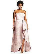 Alt View 1 Thumbnail - Bow And Blossom Print Strapless Floral Satin Gown with Draped Front Slit and Pockets