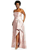 Alt View 2 Thumbnail - Bow And Blossom Print Strapless Floral Satin Gown with Draped Front Slit and Pockets
