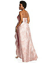 Alt View 3 Thumbnail - Bow And Blossom Print Strapless Floral Satin Gown with Draped Front Slit and Pockets