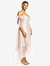 Side View Thumbnail - Blush Convertible Deep Ruffle Hem High Low Organdy Dress with Scarf-Tie Straps