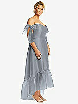 Side View Thumbnail - Platinum Convertible Deep Ruffle Hem High Low Organdy Dress with Scarf-Tie Straps