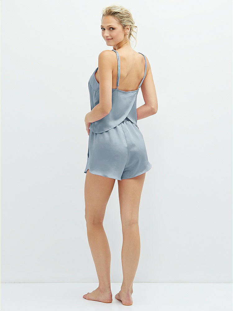 Back View - Mist Whisper Satin Lounge Shorts with Pockets