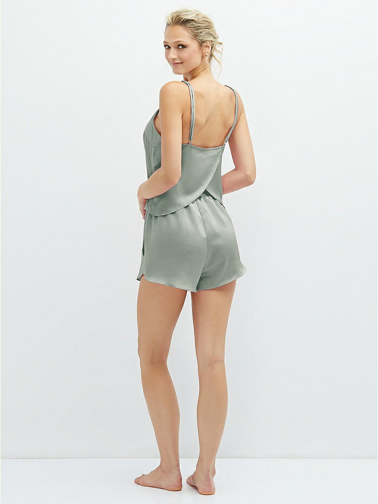 Back View - Willow Green Whisper Satin Lounge Shorts with Pockets