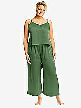 Alt View 1 Thumbnail - Vineyard Green Whisper Satin Wide-Leg Lounge Pants with Pockets