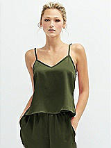 Front View Thumbnail - Olive Green Split Back Whisper Satin Cami Top