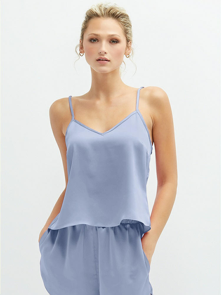 Front View - Sky Blue Split Back Whisper Satin Cami Top