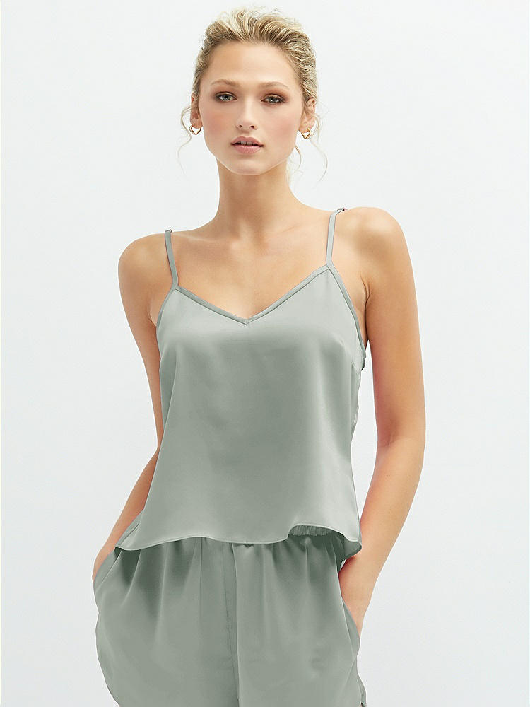 Front View - Willow Green Split Back Whisper Satin Cami Top
