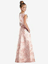 Rear View Thumbnail - Bow And Blossom Print Floral Off-the-Shoulder Draped Wrap Satin Junior Bridesmaid Dress