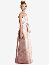 Side View Thumbnail - Bow And Blossom Print Floral A-Line Satin Junior Bridesmaid Dress with Mini Sash