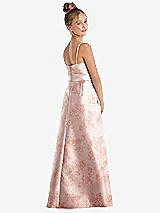 Rear View Thumbnail - Bow And Blossom Print Floral A-Line Satin Junior Bridesmaid Dress with Mini Sash