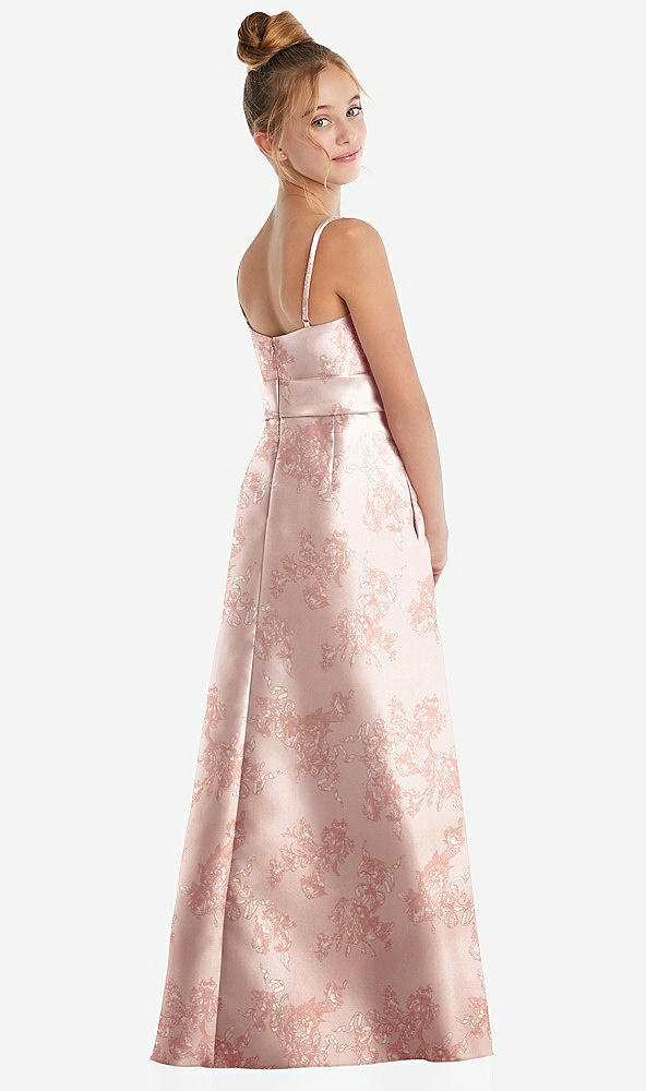 Back View - Bow And Blossom Print Floral A-Line Satin Junior Bridesmaid Dress with Mini Sash