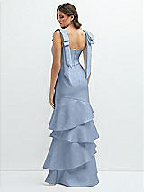 Rear View Thumbnail - Cloudy Bow-Shoulder Satin Maxi Dress with Asymmetrical Tiered Skirt