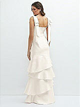 Rear View Thumbnail - Ivory Bow-Shoulder Satin Maxi Dress with Asymmetrical Tiered Skirt