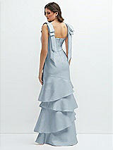 Rear View Thumbnail - Mist Bow-Shoulder Satin Maxi Dress with Asymmetrical Tiered Skirt