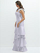 Front View Thumbnail - Silver Dove Bow-Shoulder Satin Maxi Dress with Asymmetrical Tiered Skirt