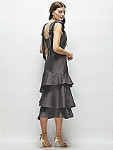 Alt View 3 Thumbnail - Caviar Gray Bow-Shoulder Satin Midi Dress with Asymmetrical Tiered Skirt