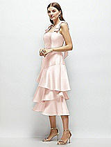 Alt View 2 Thumbnail - Blush Bow-Shoulder Satin Midi Dress with Asymmetrical Tiered Skirt