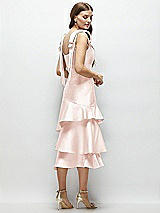 Alt View 3 Thumbnail - Blush Bow-Shoulder Satin Midi Dress with Asymmetrical Tiered Skirt