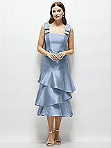 Alt View 1 Thumbnail - Cloudy Bow-Shoulder Satin Midi Dress with Asymmetrical Tiered Skirt