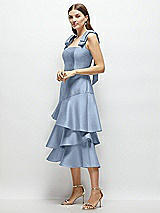 Alt View 2 Thumbnail - Cloudy Bow-Shoulder Satin Midi Dress with Asymmetrical Tiered Skirt