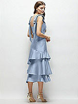 Alt View 3 Thumbnail - Cloudy Bow-Shoulder Satin Midi Dress with Asymmetrical Tiered Skirt