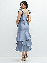 Front View Thumbnail - Cloudy Bow-Shoulder Satin Midi Dress with Asymmetrical Tiered Skirt