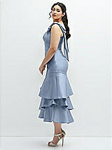 Side View Thumbnail - Cloudy Bow-Shoulder Satin Midi Dress with Asymmetrical Tiered Skirt
