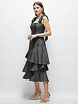 Alt View 2 Thumbnail - Pewter Bow-Shoulder Satin Midi Dress with Asymmetrical Tiered Skirt