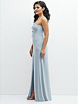 Side View Thumbnail - Mist Strapless Notch-Neck Crepe A-line Dress with Rhinestone Piping Bows