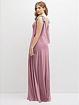 Rear View Thumbnail - Dusty Pink Bow Shoulder Square Neck Chiffon Maxi Dress