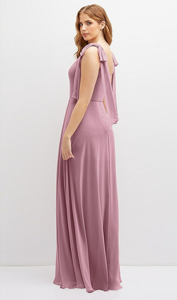 Back View - Dusty Pink Bow Shoulder Square Neck Chiffon Maxi Dress