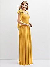 Side View Thumbnail - NYC Yellow Bow Shoulder Square Neck Chiffon Maxi Dress