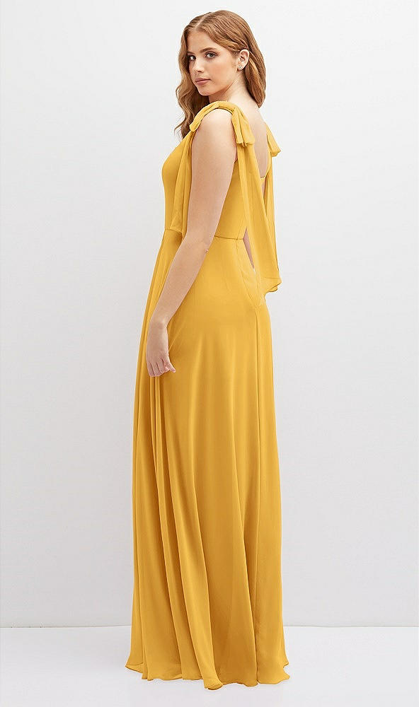 Back View - NYC Yellow Bow Shoulder Square Neck Chiffon Maxi Dress