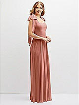 Side View Thumbnail - Desert Rose Bow Shoulder Square Neck Chiffon Maxi Dress