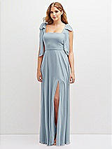 Front View Thumbnail - Mist Bow Shoulder Square Neck Chiffon Maxi Dress