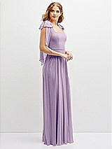 Side View Thumbnail - Pale Purple Bow Shoulder Square Neck Chiffon Maxi Dress