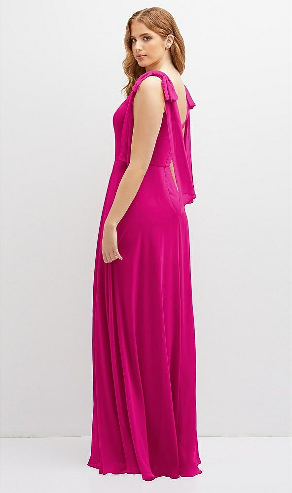 Back View - Think Pink Bow Shoulder Square Neck Chiffon Maxi Dress