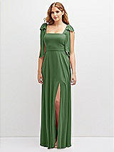 Front View Thumbnail - Vineyard Green Bow Shoulder Square Neck Chiffon Maxi Dress