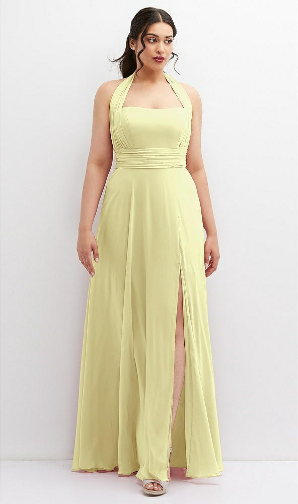 Front View - Butter Yellow Chiffon Convertible Maxi Dress with Multi-Way Tie Straps