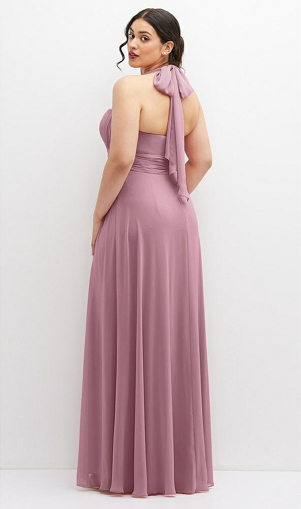 Back View - Dusty Pink Chiffon Convertible Maxi Dress with Multi-Way Tie Straps