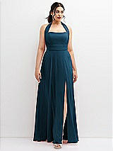 Front View Thumbnail - Atlantic Blue Chiffon Convertible Maxi Dress with Multi-Way Tie Straps