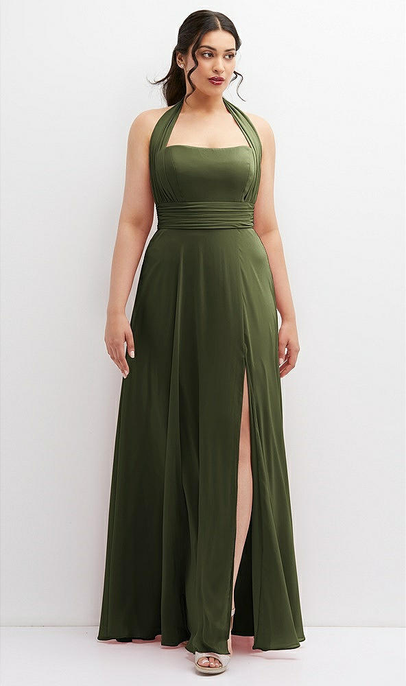 Front View - Olive Green Chiffon Convertible Maxi Dress with Multi-Way Tie Straps
