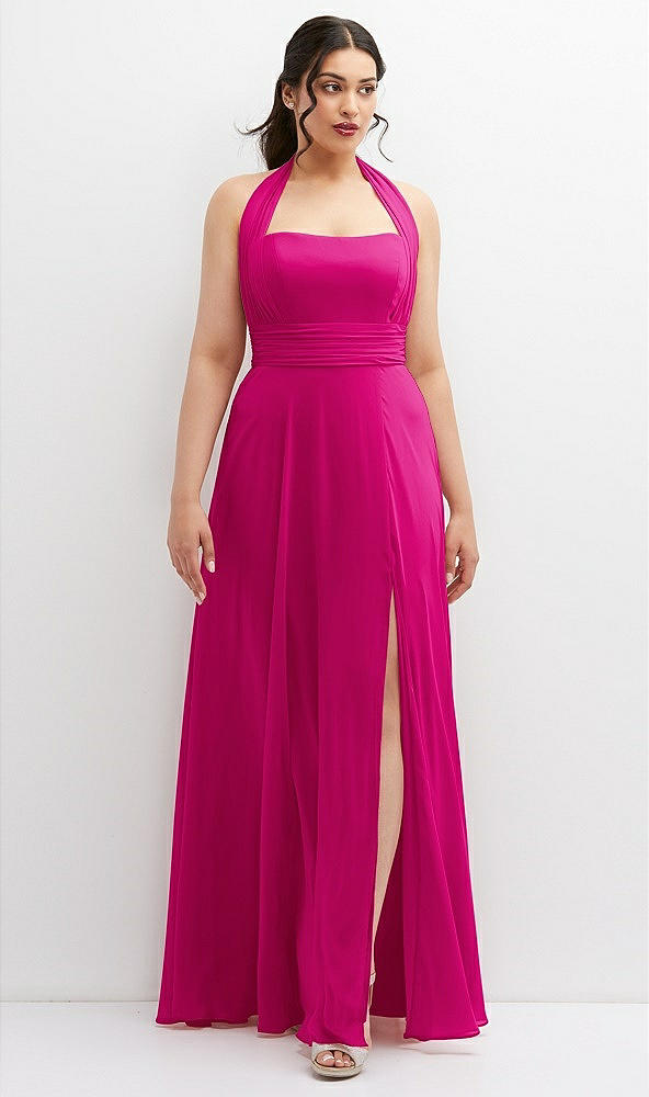 Front View - Think Pink Chiffon Convertible Maxi Dress with Multi-Way Tie Straps